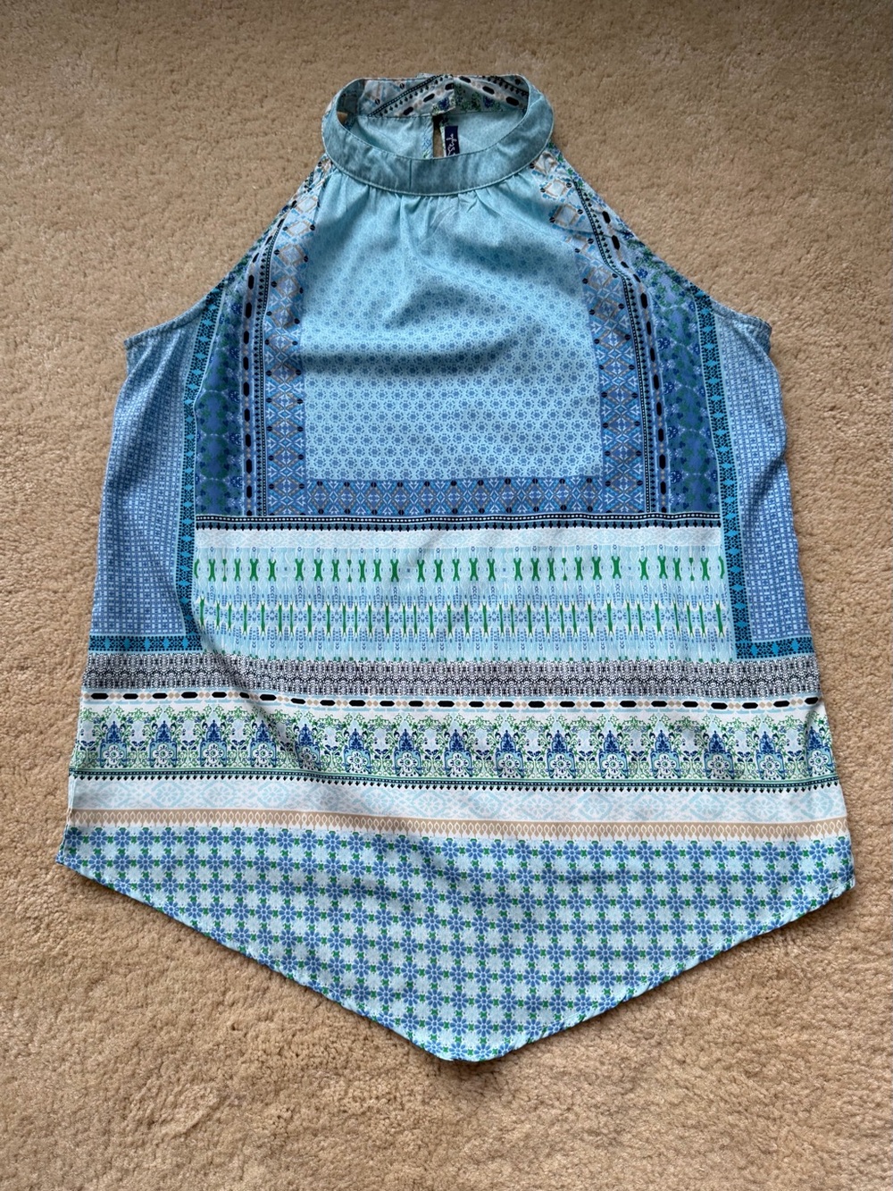 Life Style Women's Blue High-Neck Halter Top Sleeveless Blouse - Size S - EUC